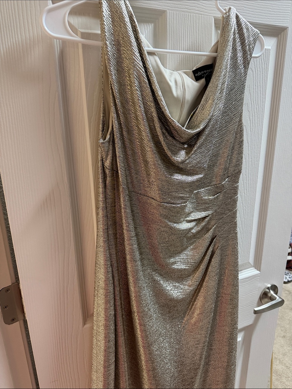 Gold/Silver Metallic Cowl Neck Evening Dress
